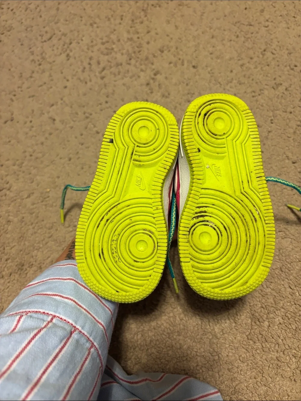 Nike Kids Bright Pink Sneakers with Lime and Teal Accents